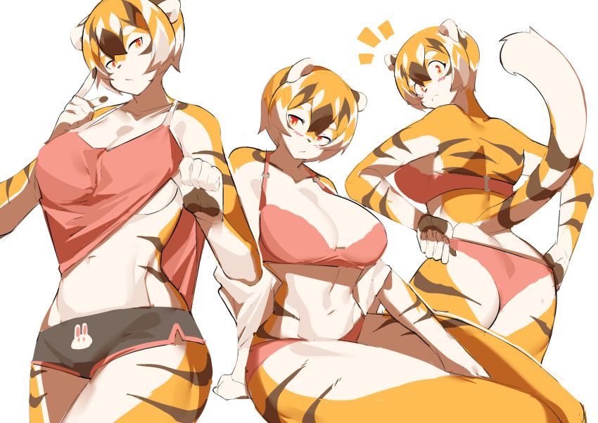 5_fingers absurd_res anthro arknights blush bra breasts butt clothed clothing digital_media_(artwork) felid female fingers frown fur hair hi_res hypergryph looking_at_viewer looking_back mammal multicolored_body multicolored_fur multicolored_hair mx99926 navel one_eye_closed orange_body orange_fur orange_hair pantherine panties pawpads pink_bra pink_clothing pink_panties pink_underwear shirt simple_background sitting solo studio_montagne tiger tongue topwear underwear video_games waaifu_(arknights) white_body white_fur white_hair wink