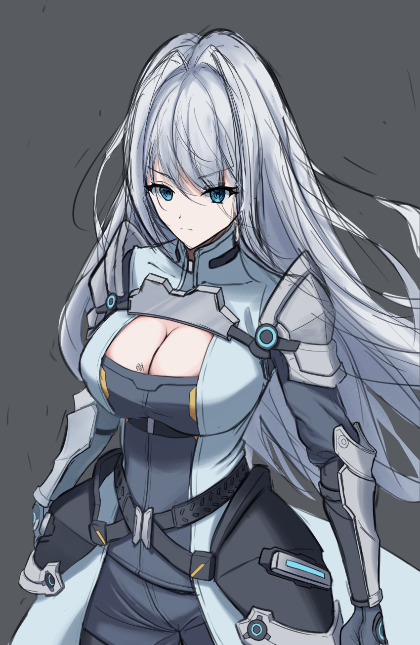 1girl absurdres armor breast_tattoo breasts cleavage ethel_(xenoblade) highres large_breasts long_hair okazu2010015 shoulder_armor solo tattoo very_long_hair xenoblade_chronicles_(series) xenoblade_chronicles_3