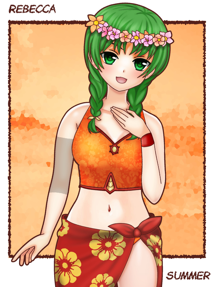 absurdres dinjo fire_emblem fire_emblem:_the_blazing_blade fire_emblem_heroes green_hair highres navel rebecca_(fire_emblem) swimsuit