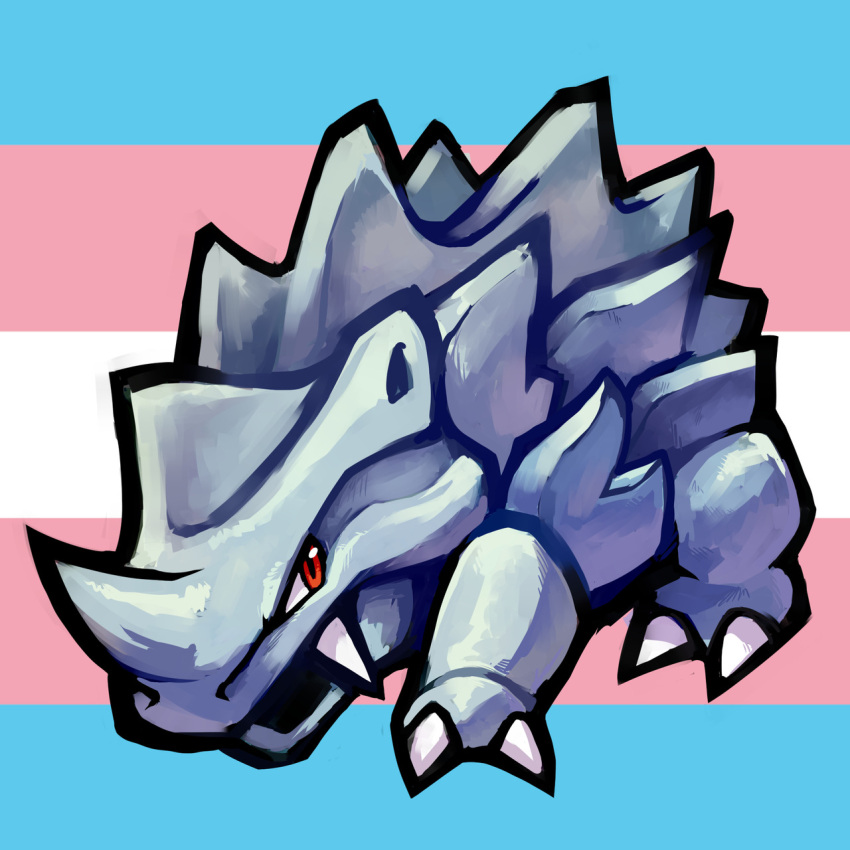 2018 2_fingers ambiguous_gender colored digital_media_(artwork) digital_painting_(artwork) feral fingers grey_body hi_res horn lgbt_pride nintendo pok&eacute;mon pok&eacute;mon_(species) pride_colors red_eyes rhyhorn shaded snaggle_tooth solo thumpleweed transgender_pride_colors video_games