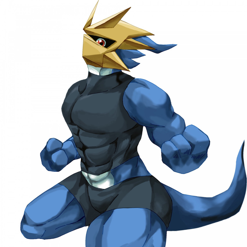 1:1 abs anthro armor athletic athletic_male bandai_namco biceps blue_body bottomwear byshz2000 clothing crop_top digimon digimon_(species) hi_res magnamon male muscular muscular_anthro muscular_male pecs shirt shorts solo tight_clothing topwear