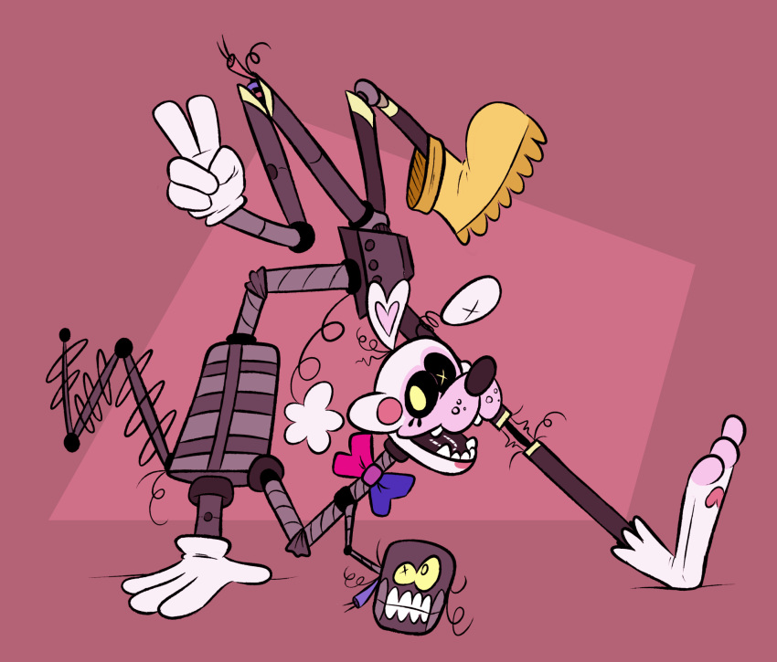 2021 ambiguous_gender animatronic anthro bisexual bisexual_pride_colors bow_tie broken_knee canid canine clothing colored curled_tail digital_drawing_(artwork) digital_media_(artwork) exposed_endoskeleton female five_nights_at_freddy's five_nights_at_freddy's_2 fluffy fluffy_tail footwear fox freckles gesture gloves handwear hi_res lgbt_pride lipstick long_tail looking_at_viewer machine makeup male mammal mangle_(fnaf) metal multicolored_body open_mouth pawpads pink_body pink_cheeks pose pride_colors robot scottgames sharp_teeth shoes skkortysoup solo teeth unusual_anatomy v_sign video_games white_body wire yellow_eyes