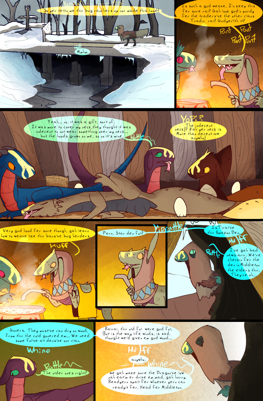 absurd_res cold comic cooking desert dinosaur dragon dragonscape drekir dromaeosaurid egg female feral fire forl_(thepatchedragon) group hi_res ice inside male oli_(thepatchedragon) post-apocalyptic ralan_(thepatchedragon) reptile river ruins scalie snow spur_(thepatchedragon) text thepatchedragon theropod tribal tribal_clothing winter