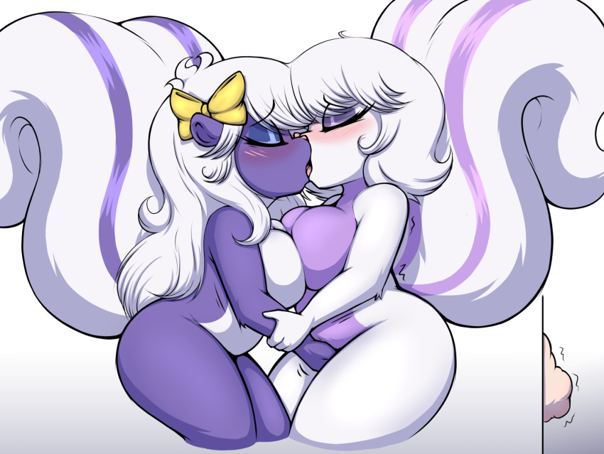 2022 anthro big_breasts big_tail blush breast_squish breasts butt coco_scent_(henrietta_lamb) denzeltip digital_media_(artwork) duo eavesdropping embrace female female/female fingering fur henrietta_the_little_lamb incest_(lore) kissing mammal masturbation mephitid multicolored_body multicolored_fur nude shaded short_stack sibling simple_background sister sisters skunk spying squish striped_skunk sweet_scent_(henrietta_lamb) thick_thighs two_tone_body two_tone_fur white_body white_fur