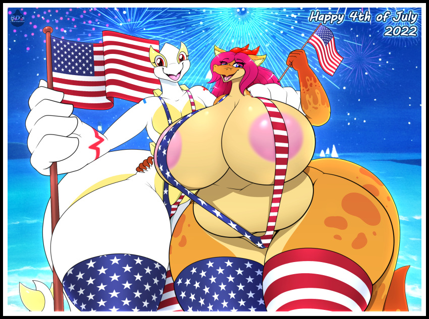 2022 4th_of_july 5_fingers american_flag_bikini anthro areola asian_mythology avian bds_charmeleon belly big_areola big_breasts bikini breasts clothed clothing curvy_figure dated digital_media_(artwork) dragon duo east_asian_mythology eastern_dragon english_text female fingers fireworks flag flag_bikini flag_clothing flag_print flag_swimwear hair hi_res holding_object horn huge_breasts legendary_pok&eacute;mon looking_at_viewer lugia mythology navel nintendo nipples open_mouth outside pok&eacute;mon pok&eacute;mon_(species) print_bikini print_clothing print_swimwear sky smile standing stars_and_stripes swimwear text thick_thighs tongue united_states_of_america video_games voluptuous white_body wide_hips