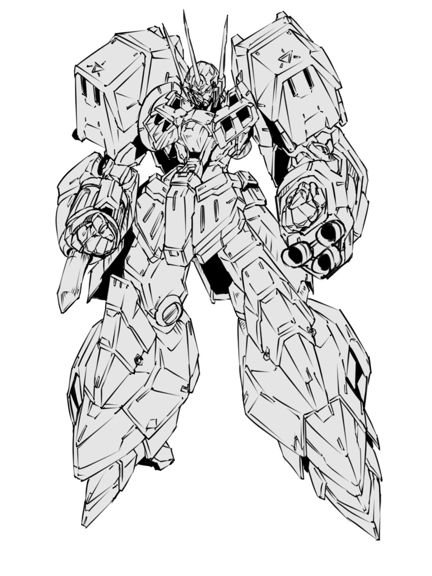 alteisen clenched_hands greyscale head_tilt highres looking_at_viewer mecha monochrome no_humans robot science_fiction sketch solo super_robot_wars super_robot_wars_original_generation white_background yuu_(s_graphics_tri)