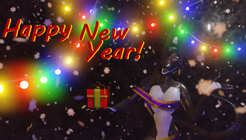 2021 3d_(artwork) anthro blender_(software) blender_cycles canid canine canis digital_media_(artwork) female fox gift_box glowing hi_res holidays jackal mammal new_year solo synth synthetic the_dark_skull wolf