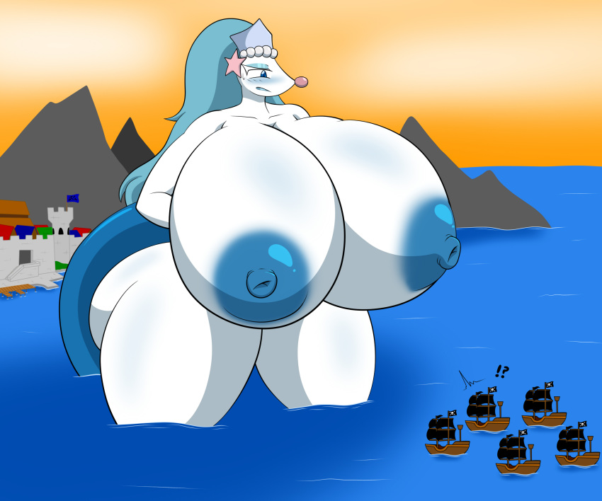 big_breasts blue_nipples breasts butt dungeons_and_dragons embarrassed female flustered grimace hair hasbro hi_res huge_breasts jewelry macro makeup mountain nintendo nipples nude pirate pok&eacute;mon pok&eacute;mon_(species) primarina sea seaport ship solo star town ultrazeta120 vehicle video_games water watercraft white_body wizards_of_the_coast