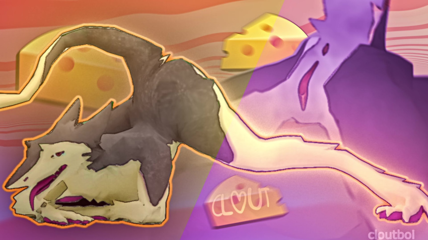 absurd_res allen_(mozerellafella) anthro anus cheese cloutboi_(artist) dairy_products food genitals herm hi_res intersex jack-o'_pose maleherm open_mouth pattern_background pose presenting pussy sergal simple_background solo spread_legs spreading tongue tongue_out