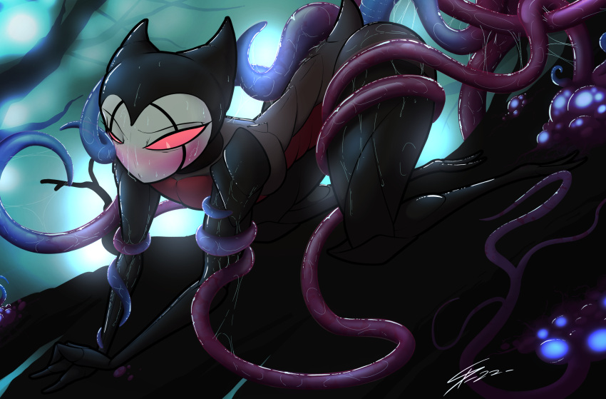 anal anal_penetration grimm_(hollow_knight) hi_res kneeling male penetration scaliepunk solo tentacles