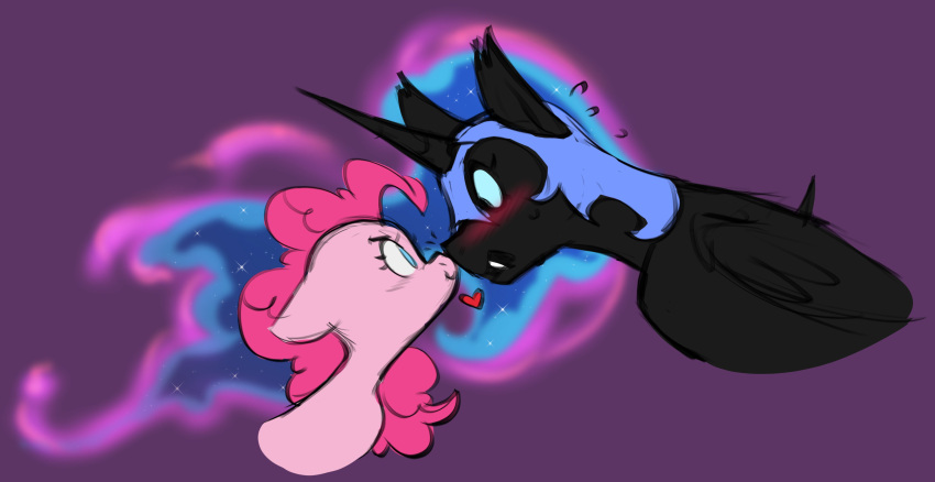 &lt;3 absurd_res armor blue_eyes blue_sclera blush chub-wub doodle-mark doodlemark duo earth_pony equid equine ethereal_hair friendship_is_magic headgear helmet hi_res horn horse mammal my_little_pony nightmare_moon_(mlp) nose_kiss pinkie_pie_(mlp) pony sparkles winged_unicorn wings