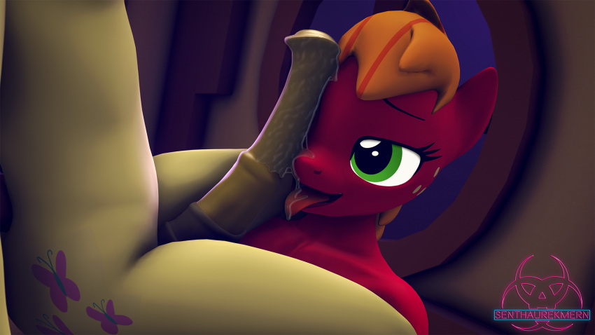 16:9 3d_(artwork) animal_genitalia animal_penis anthro anthrofied big_macintosh_(mlp) bodily_fluids crossgender digital_media_(artwork) equid equine equine_penis female fluttershy_(mlp) friendship_is_magic ftm_crossgender genitals hasbro hi_res male male/female mammal mtf_crossgender my_little_pony nude penis penis_on_face saliva senthaurekmern tongue tongue_out widescreen