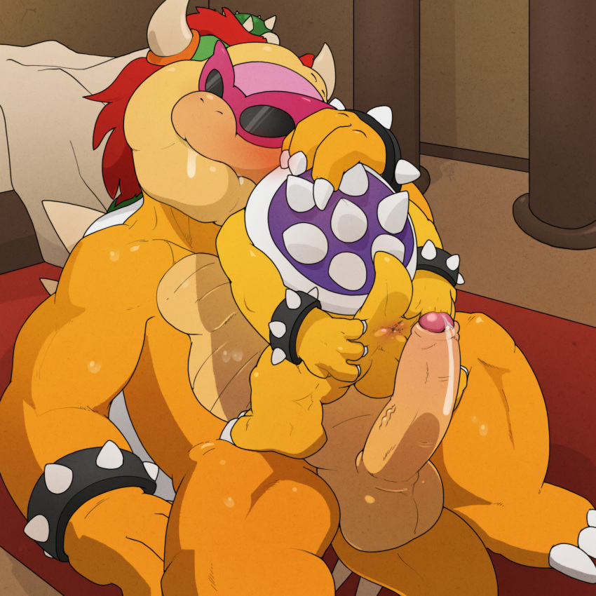 1:1 2022 absurd_res anthro anthro_on_anthro anus argon_vile balls big_balls big_penis blush bodily_fluids bowser bracelet butt cum duo erection eyewear foreskin genital_fluids genitals hair hi_res horn jewelry kissing koopa koopaling male male/male mammal mario_bros muscular muscular_male nintendo nude penis precum red_hair roy_koopa saliva scalie shell spiked_bracelet spiked_shell spikes spikes_(anatomy) spread_butt spreading sunglasses sweat vein veiny_penis video_games