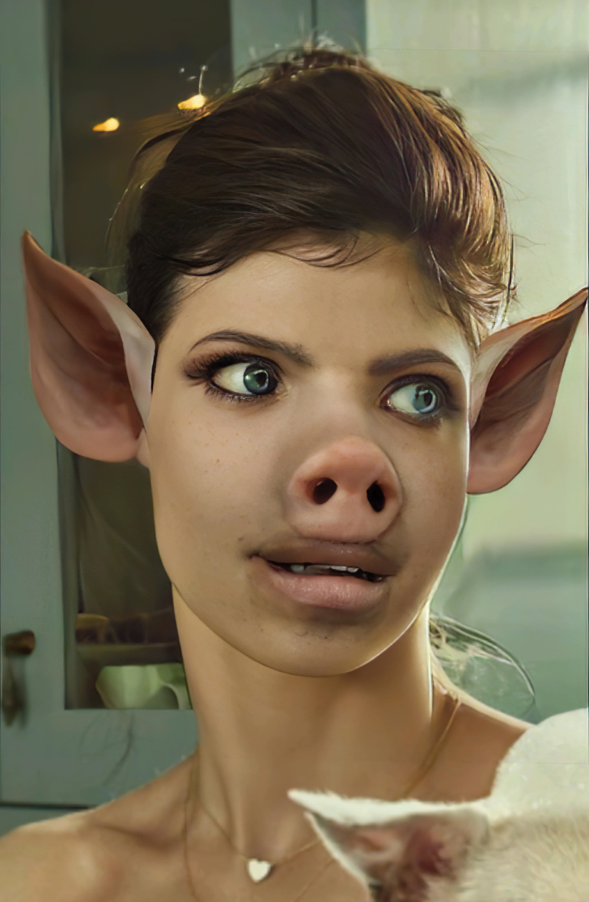 absurd_res alexandra_daddario anthro celebrity domestic_pig edit female female/female hi_res mammal nosetf photo_manipulation solo suid suina sus_(pig) transformation