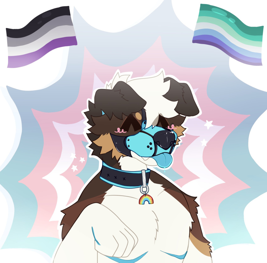^_^ anthro asexual_pride_colors black_collar blue_scar blue_tongue brown_body brown_fur bust_portrait canid canine canis cheek_tuft collar countershade_arms countershade_face countershade_neck countershading coutershade_torso domestic_dog ear_tuft eyes_closed facial_tuft fangs floppy_ears fur glitchedskunk hair hi_res lgbt_pride male mammal mastectomy_scar muzzle_(disambiguation) muzzle_(object) muzzled pooltoyz_(artist) portrait pride_colors rainbow scar shoulder_tuft smile solo tongue tongue_out trans_(lore) trans_man_(lore) transgender_pride_colors tuft vincian_pride_colors white_arms white_body white_countershading white_fur white_hair