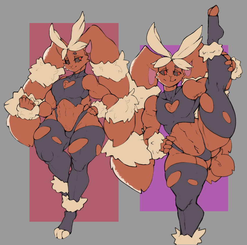 anthro breasts brown_body brown_fur butt_from_the_front clothing female flexible fur hi_res mega_evolution mega_lopunny nintendo one_leg_up panties pok&eacute;mon pok&eacute;mon_(species) pokebraix raised_leg solo splits spread_legs spreading standing underwear vertical_splits video_games