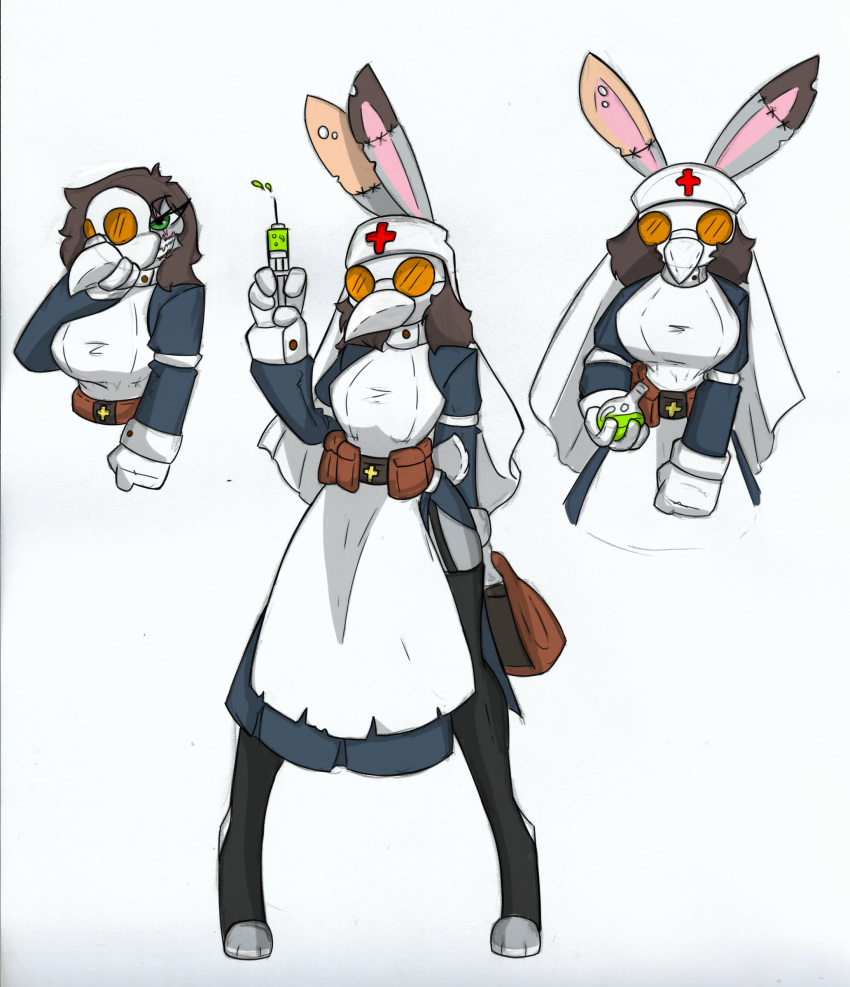 absurd_res anthro big_breasts breasts doctor fan_character female hi_res lagomorph leporid mammal nun nun_bun nun_bun_with_guns nurse pace-maker plague_doctor rabbit solo thick_thighs