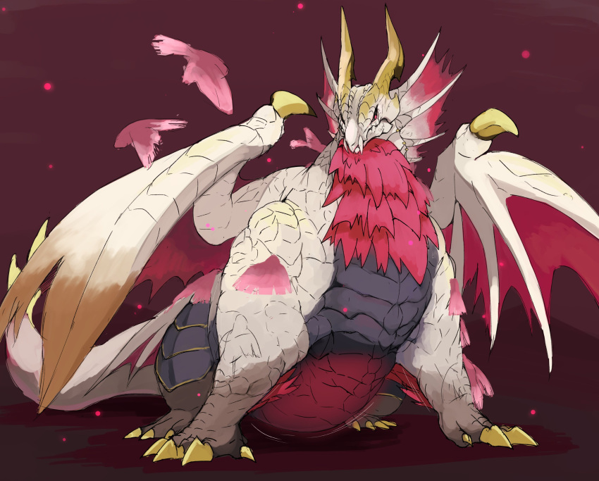 2022 ambiguous_gender belly capcom claws dragon elder_dragon feral hi_res horn malzeno membrane_(anatomy) membranous_wings monster_hunter motion_lines multicolored_body overweight overweight_ambiguous overweight_feral scales simple_background solo standing video_games wings zephy_03
