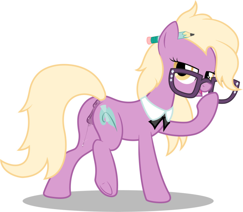 alpha_channel anus blonde_hair bodily_fluids butt cutie_mark equid equine eyewear facelessjr female friendship_is_magic fur genital_fluids genitals glasses grace_manewitz_(mlp) hair hasbro horse looking_back mammal my_little_pony on_model pencil_(disambiguation) pencil_behind_ear pony purple_body purple_fur pussy pussy_juice yellow_eyes