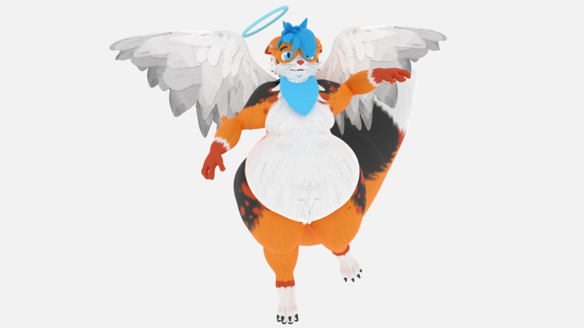 angel anthro auxie auxiefox bandanna belly big_belly big_butt big_tail butt butt_expansion butt_grab canid canine expansion falling fox growth halo hand_on_butt hand_on_leg hand_on_thigh hi_res huge_butt kerchief kneeling magic male male/male mammal overweight overweight_male solo sudden thick_thighs weight_gain wings