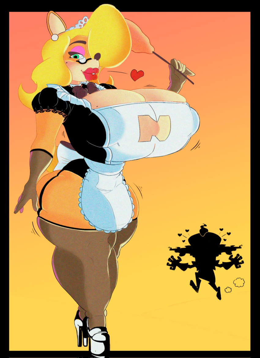 activision anthro areola bandicoot big_areola big_breasts big_nipples blonde_hair breasts cleavage cleavage_cutout clothed clothing crabtopus crash_bandicoot_(series) doctor_neo_cortex duo female garter_straps hair hi_res huge_breasts human legwear lips maid_uniform male mammal marsupial nipple_outline nipples puffy_nipples skimpy skindentation small_waist solo_focus tawna_bandicoot thick_lips thick_thighs thigh_highs uniform video_games wide_hips