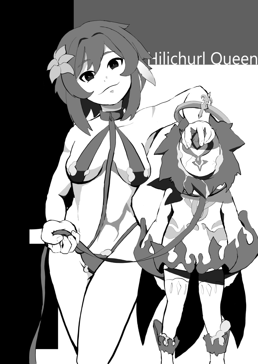 absurd_res basic_shading black_and_white bodily_fluids collar corruption cover cover_art cover_page cum cum_covered degradation duo female genital_fluids genshin_impact group hi_res hilichurl human humanoid innerevil leash lumine_(genshin_impact) male male/female mammal mask messy mind_control monochrome paimon_(genshin_impact) petplay roleplay soaked trio video_games zero_pictured