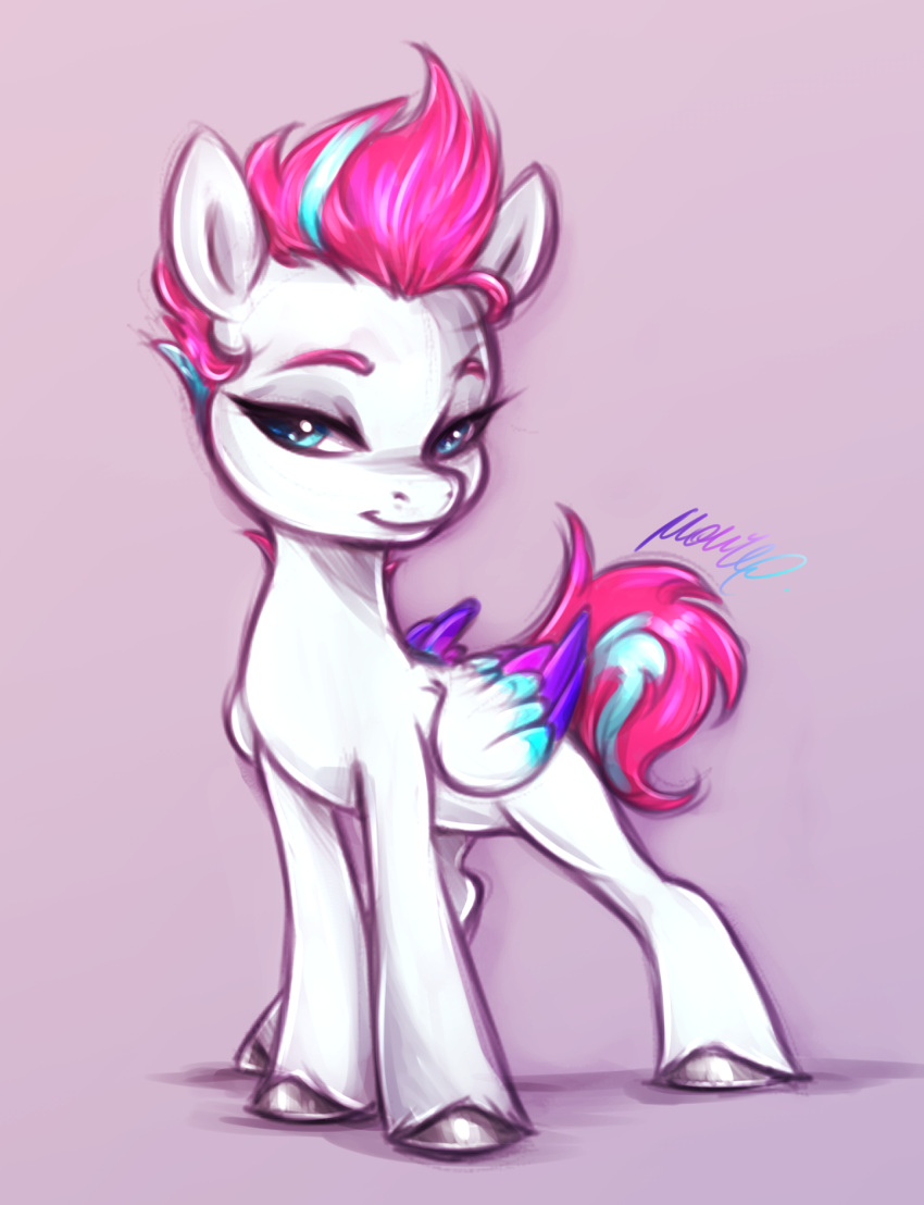 2022 blue_eyes buttersprinkle digital_media_(artwork) equid equine eyebrows eyelashes female feral hair hasbro hi_res hooves mammal mlp_g5 multicolored_wings my_little_pony pegasus pink_hair pink_tail short_hair short_tail signature simple_background smile solo white_body wings zipp_storm_(mlp)