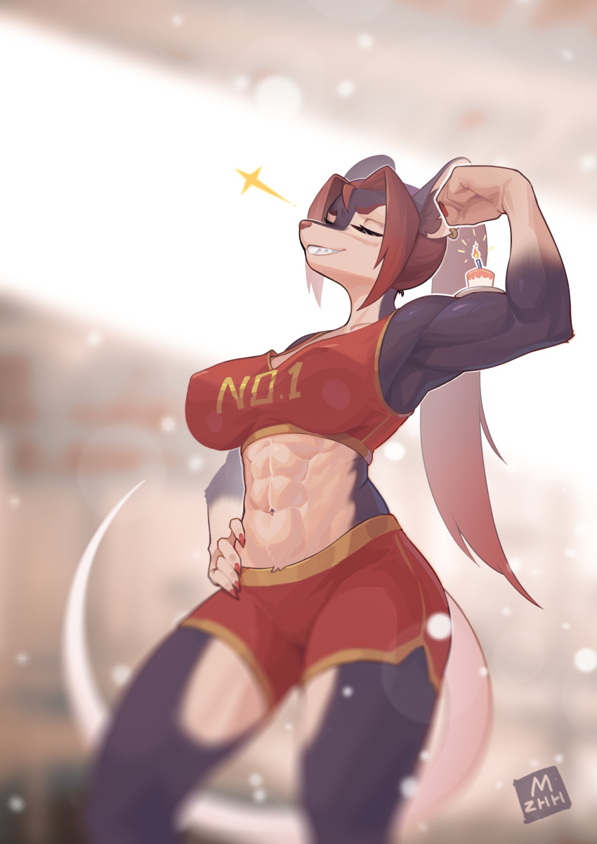 2023 abs absurd_res anthro big_breasts biped blurred_background bottomwear breasts brown_hair cel_shading closed_smile clothed clothing colored_nails countershade_face countershade_torso countershading english_text eyebrows eyelashes eyes_closed female flexing flexing_bicep fully_clothed fur gloves_(marking) grey_body grey_fur grin gym_bottomwear gym_clothing gym_shorts hair hand_on_hip hi_res low-angle_view mammal markings mouth_closed multicolored_body multicolored_fur murid murine muscular muscular_arms mzhh nails nipple_outline particles pink_nose portrait pose queek_headtaker rat red_clothing red_nails rodent shaded sharp_nails shirt shorts signature smile soft_focus solo standing tail tan_body tan_fur tank_top teeth text text_on_clothing text_on_topwear three-quarter_portrait three-quarter_view topwear two_tone_body two_tone_fur warhammer_(franchise) warhammer_fantasy