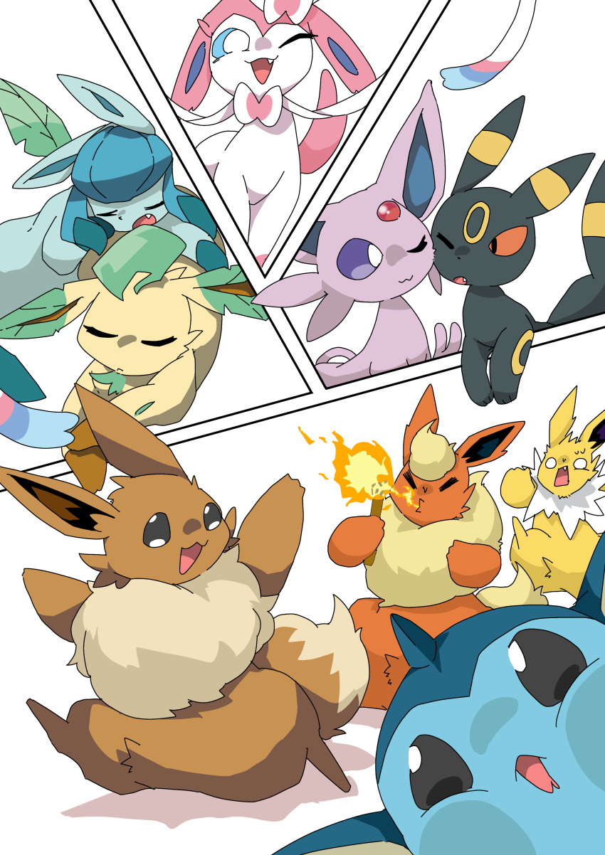 1_toe 2023 3_fingers :o absurd_res all_eight_eeveelutions ambiguous_gender anthro biped chasing comic_panel crotch_tuft cute_fangs eevee eeveelution espeon eyes_closed feral fingers fire flareon generation_1_pokemon generation_2_pokemon generation_4_pokemon generation_6_pokemon glaceon group half-closed_eyes half-length_portrait headshot_portrait hi_res jolteon leafeon lying_on_another magumazie0927 narrowed_eyes neck_tuft nintendo open_mouth paws pokemon pokemon_(species) portrait relaxing running sleeping sleeping_together sylveon tongue torch tuft umbreon vaporeon