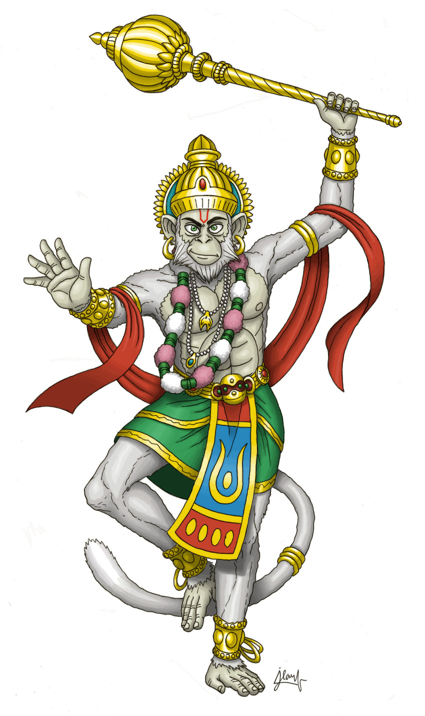 absurd_res anthro asian_mythology beard deity doctorchevlong facial_hair hanuman hanuman_(mythology) haplorhine hi_res hindu_mythology jewelry looking_at_viewer male mammal monkey mythology nipples primate solo