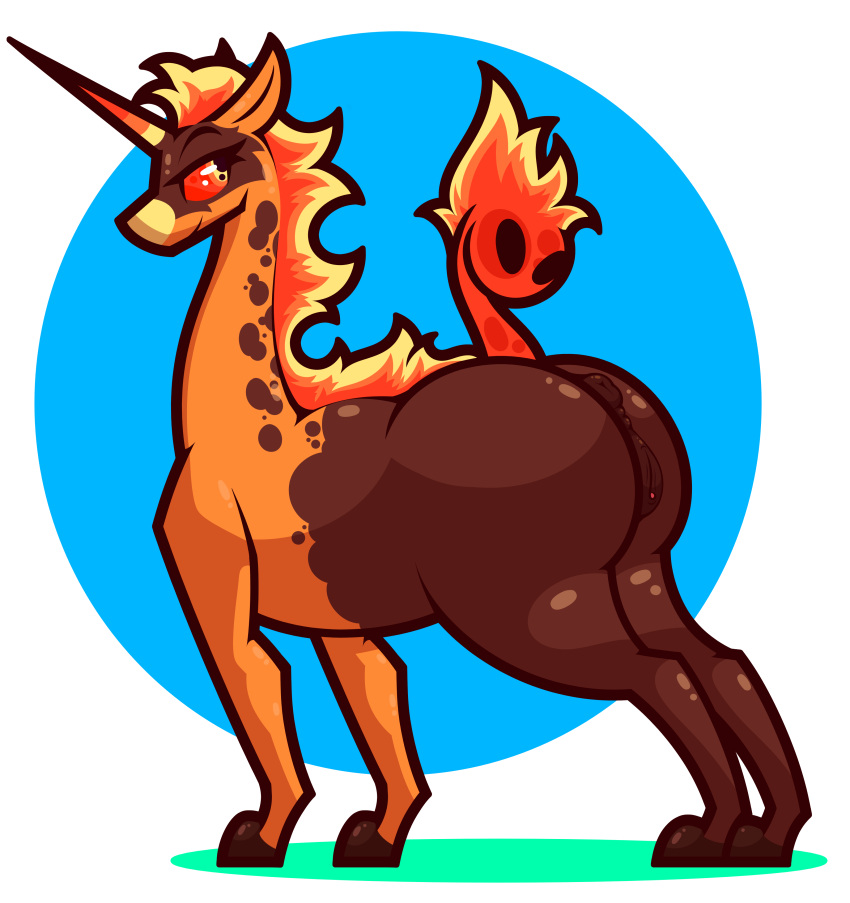 absurd_res anus butt eyelashes female feral fusion generation_1_pokemon generation_2_pokemon genitals girafarig hi_res hooves horn hybrid ikakins nintendo pokemon pokemon_(species) pokemon_fusion pussy rapidash solo standing