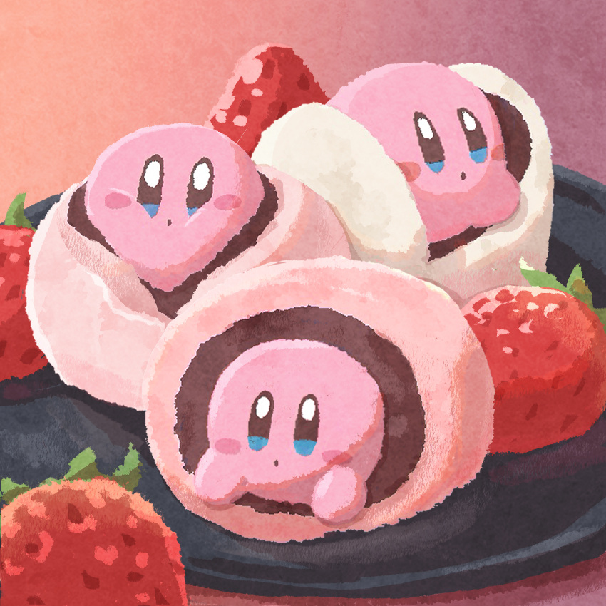 food food_focus fruit highres in_food kirby kirby_(series) miclot no_humans plate strawberry wagashi