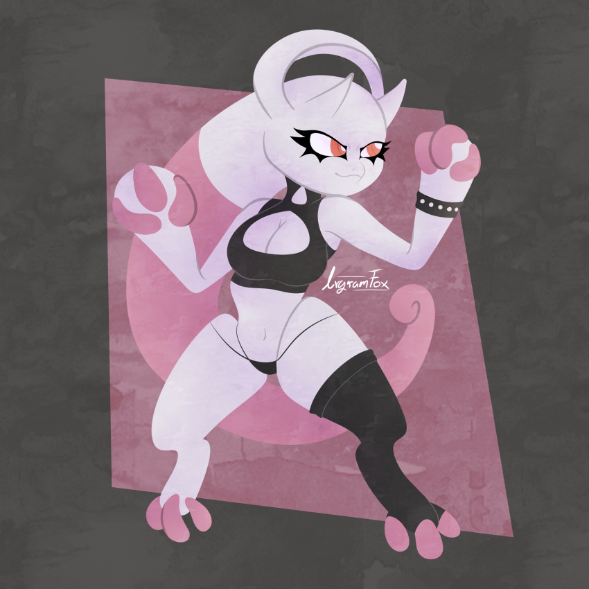 absurd_res anthro blush female generation_1_pokemon hi_res humanoid irgramfox legendary_pokemon mammal mega_evolution mega_mewtwo mega_mewtwo_y nintendo pokemon pokemon_(species) red_eyes simple_background solo