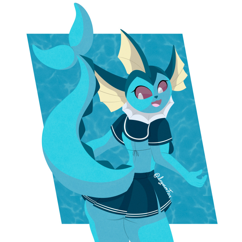 absurd_res blue_body butt eeveelution female generation_1_pokemon hi_res humanoid irgramfox mammal nintendo open_mouth pokemon pokemon_(species) simple_background solo tail vaporeon