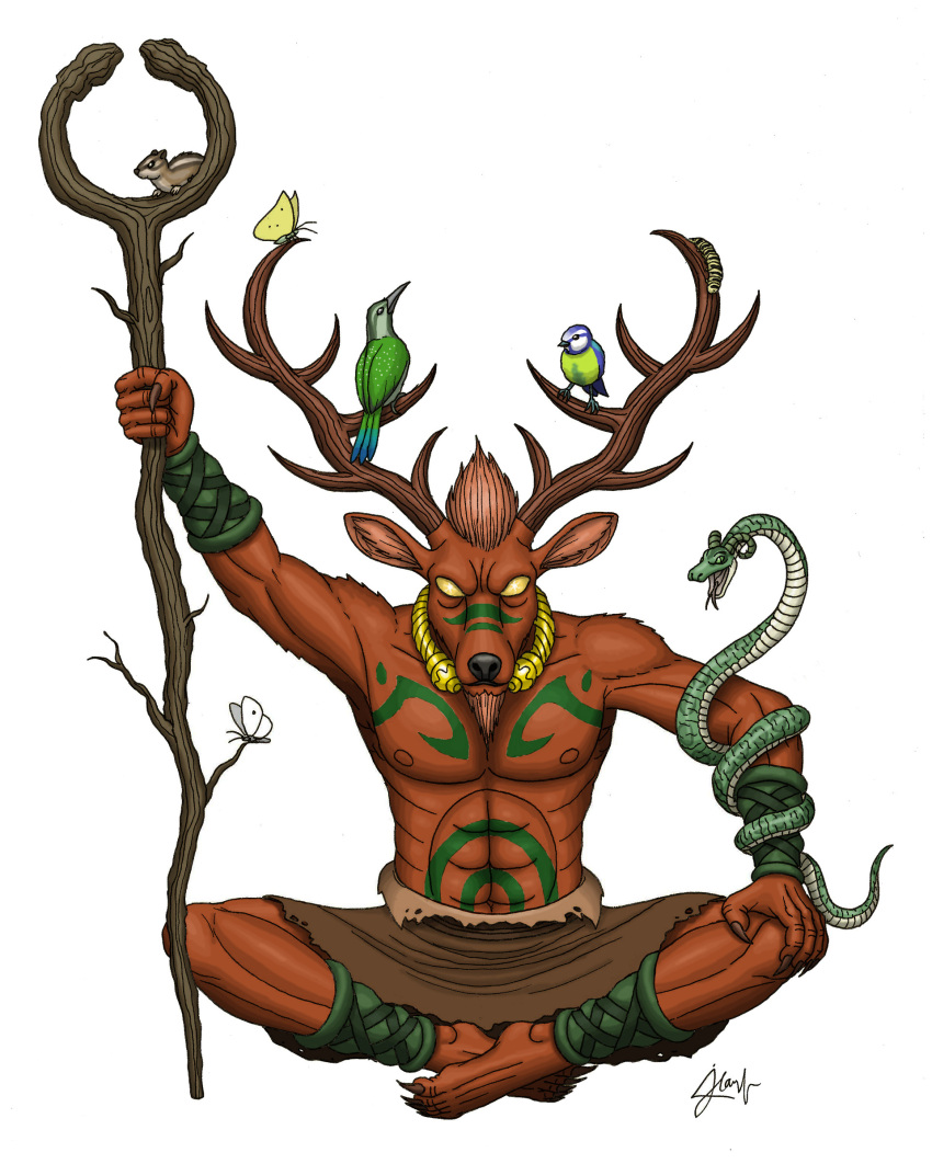 anthro antlers arthropod avian bird butterfly celtic_mythology cernunnos cervid coiling deity doctorchevlong european_mythology facial_hair feral forked_tongue goatee hi_res horn insect lepidopteran male mammal markings mythology nipples reptile rodent scalie sciurid snake solo tongue