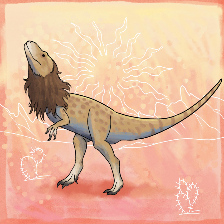 3_toes absurd_res ambiguous_gender brown_hair cactus dinosaur feet feral hair hi_res kutv looking_up mane markings plant poekilopleuron reptile scalie sketch sketch_background solo spots spotted_back striped_markings striped_tail stripes tail_markings toes