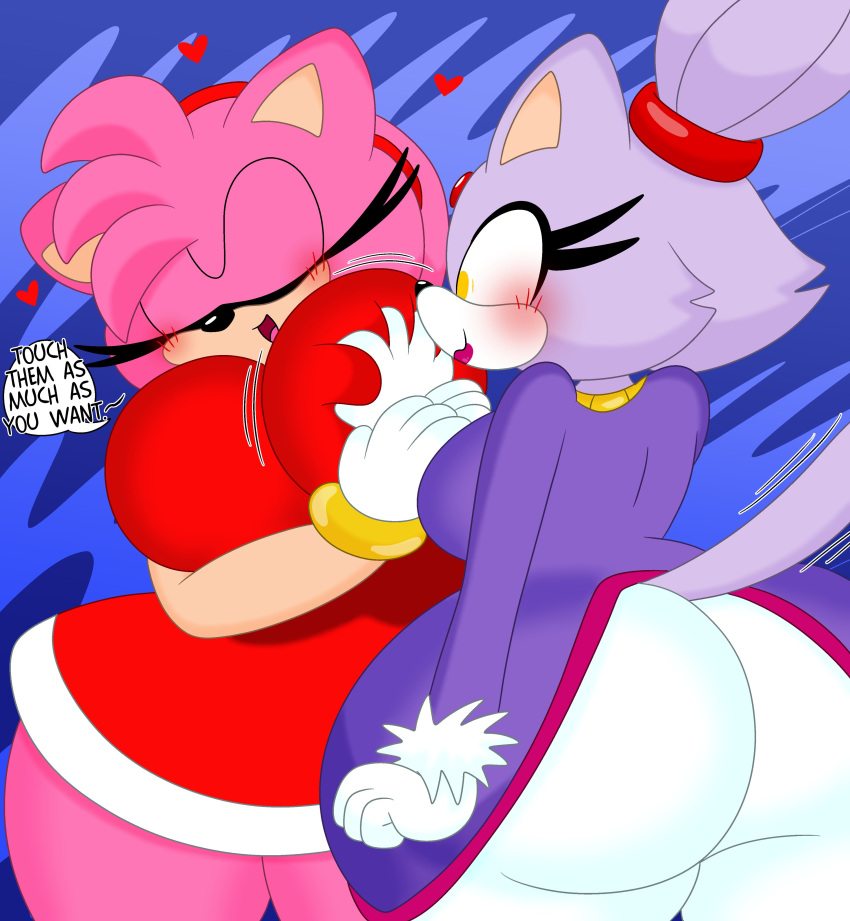 &lt;3 2022 3barts 4k abstract_background absurd_res accessory amy_rose anthro big_breasts big_butt blaze_the_cat blush bouncing_breasts breast_grab breast_jiggle breast_squish breasts butt clothing curvaceous curvy_figure dialogue digital_drawing_(artwork) digital_media_(artwork) domestic_cat dress duo english_text eulipotyphlan eyelashes eyes_closed felid feline felis female female/female fingers fur gloves hair hair_accessory hair_tie hand_on_breast handwear headband hedgehog hi_res hourglass_figure huge_breasts huge_butt jiggling lavender_body lavender_fur lavender_hair long_tail mammal motion_lines multicolored_body multicolored_fur pink_body pink_fur pink_hair sega short_hair simple_background small_waist sonic_the_hedgehog_(series) squish tan_body tan_fur text thick_thighs twitching_tail two_tone_body two_tone_fur voluptuous white_body white_fur wide_hips yellow_eyes