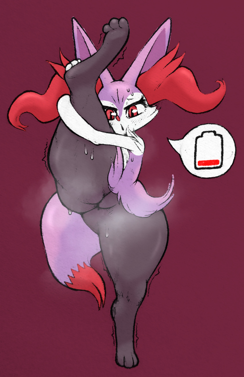 absurd_res ambiguous_gender anthro big_butt blush bodily_fluids box_(hajimeyou654) braixen butt butt_from_the_front cheek_tuft colored colored_sketch digital_media_(artwork) digitigrade dipstick_tail facial_tuft featureless_crotch flexible hand_on_leg hand_on_thigh hi_res holding_leg holding_thigh huge_thighs inner_ear_fluff markings musk musk_clouds nintendo nude on_one_leg one_leg_up pok&eacute;mon pok&eacute;mon_(species) raised_leg shaded shaking sketch solo splits spread_legs spreading standing sweat sweatdrop tail_markings thick_thighs tired trembling tuft vertical_splits video_games wide_hips