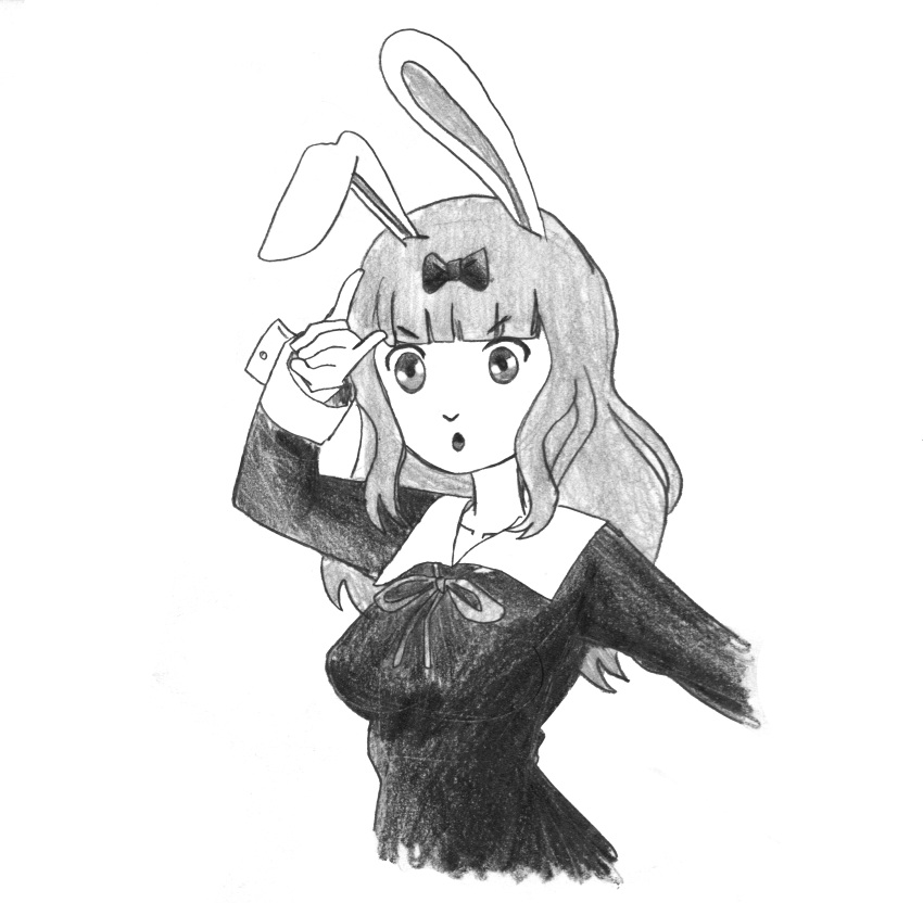 absurd_res alternate_species anime_style anthro asian_clothing chika_fujiwara clothing east_asian_clothing efradraws female fur furrification graphite_(artwork) hair hi_res japanese_clothing japanese_school_uniform kaguya-sama:_love_is_war lagomorph leporid mammal pencil_(artwork) pose rabbit ribbons school_uniform sketch traditional_media_(artwork) uniform