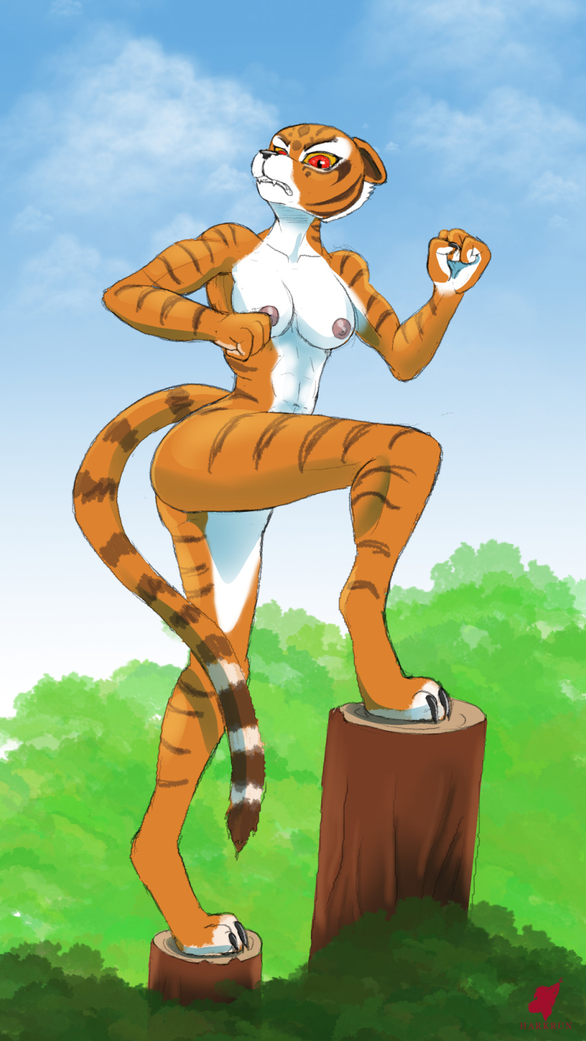 abs anthro athletic dreamworks female fighting_pose harkrun hi_res kung_fu_panda looking_at_viewer master_tigress muscular muscular_female nipples nude pose ready_to_fight solo