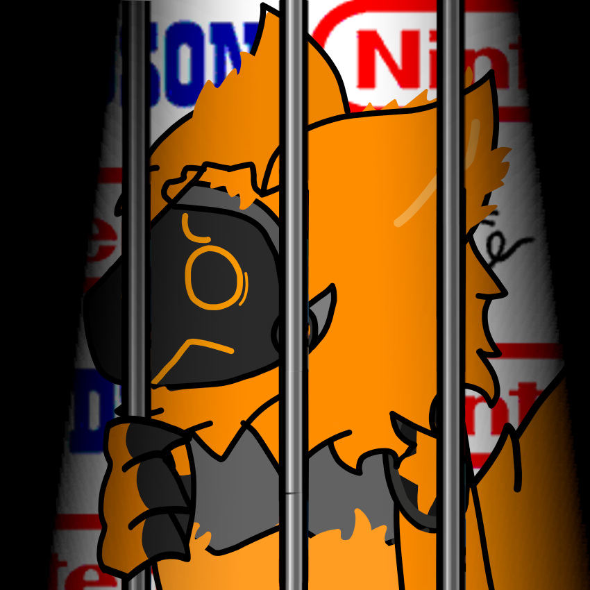 1:1 absurd_res anthro digital_drawing_(artwork) digital_media_(artwork) fur hi_res iron_bars kingbray88 machine male orange_body orange_fur prisoner protogen timmy_the_protogen