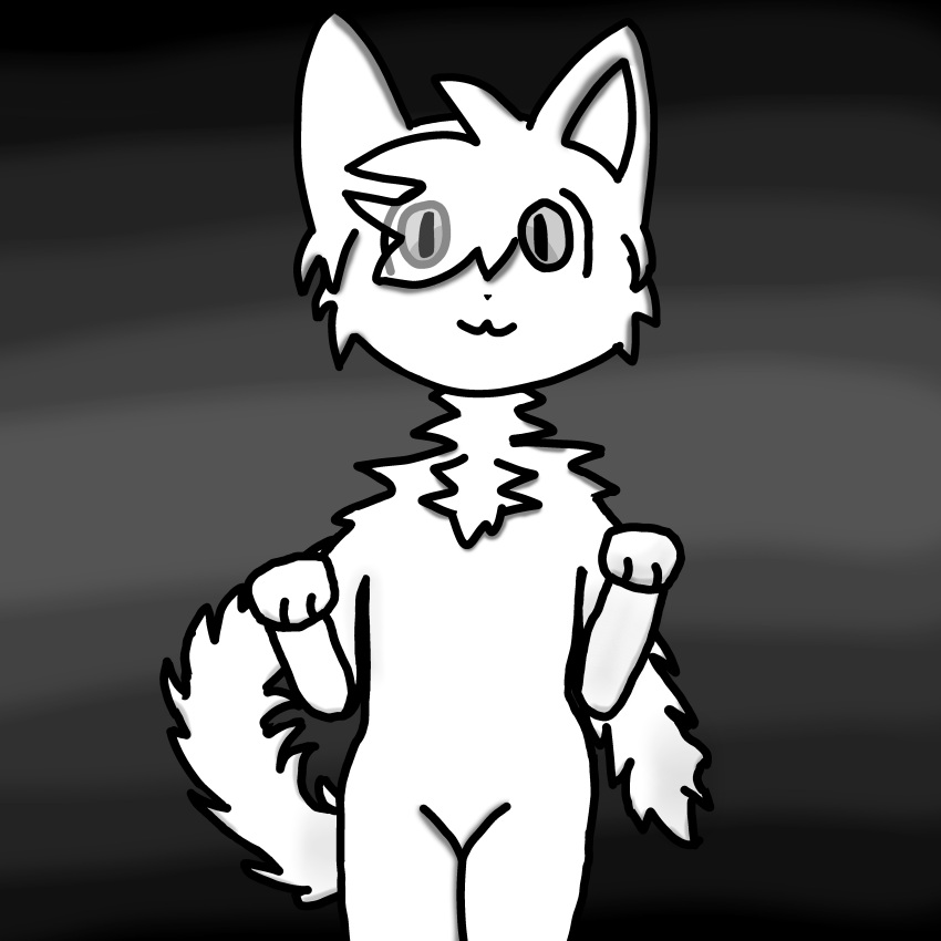 absurd_res anthro fur grey_eyes hair hi_res leeey looking_at_viewer male nude simple_background smile solo tail white_body white_fur white_tail