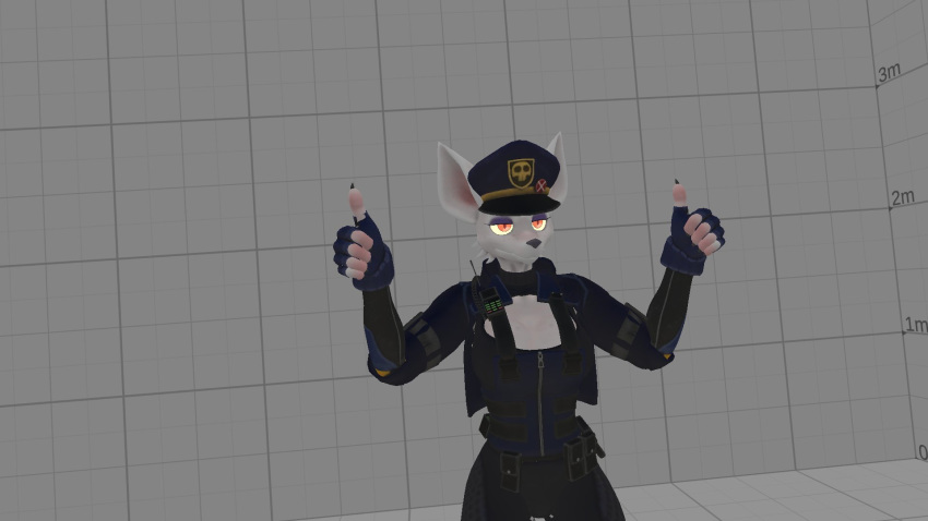 anthro breasts cleavage clothed clothing eyeshadow female fully_clothed fur gesture half-length_portrait hand_gesture hi_res inside makeup mammal murid murine officer_flint_(foretbwat) police police_badge police_hat police_uniform portrait rat rodent solo spamton_g1997 thumbs_up uniform white_body white_fur