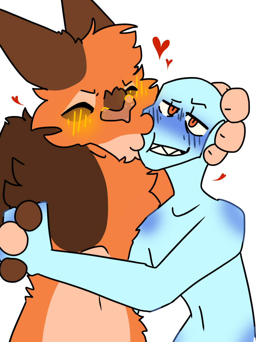 &lt;3 absurd_res ambiguous_gender anthro blush duo feral fur h.p(oc) hi_res humanoid kisses multicolored_body multicolored_fur orange_body orange_fur valor(oc) whampwhamp