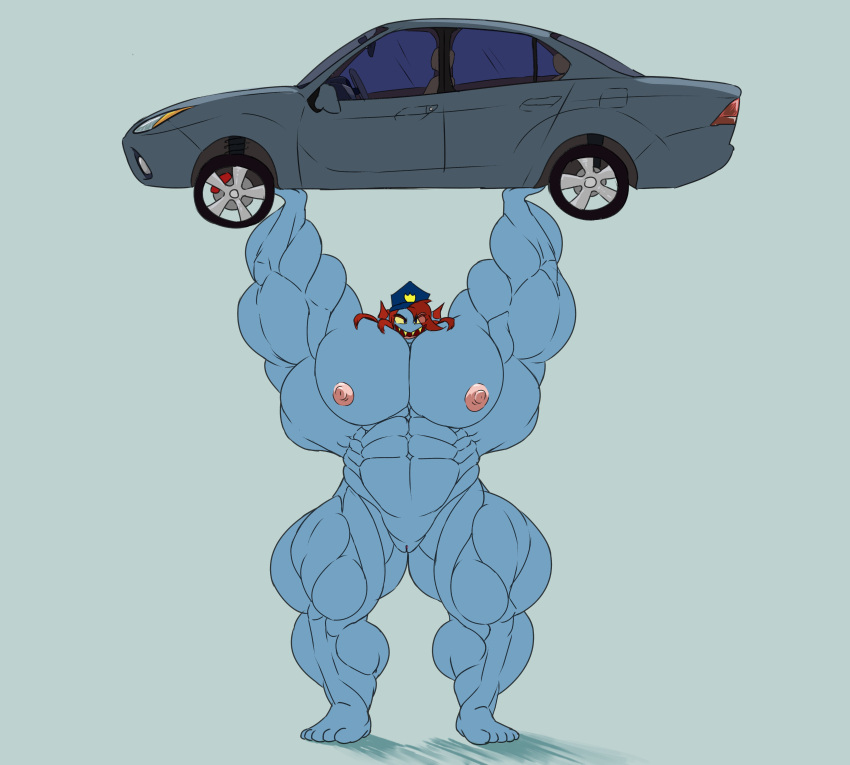 absurd_res big_muscles female fish hi_res huge_muscles humanoid lifting_object marine muscular nude nutbody_owns solo undertale_(series) undyne