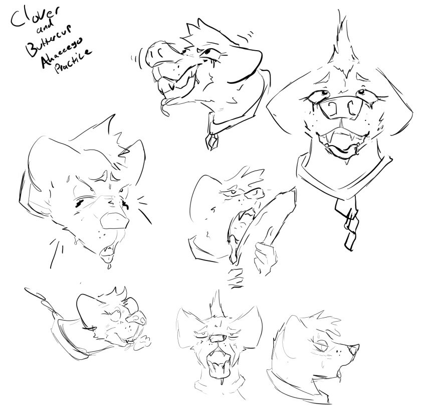 ahegao anthro buttercup_(hawaiiena) chain clover_(hawaiiena) collar duo female genitals hawaiiena headshot_portrait hi_res hyena hyena_(character) licking looking_pleasured male male/female mammal monochrome oral penile penis penis_lick portrait sex slave tongue tongue_out