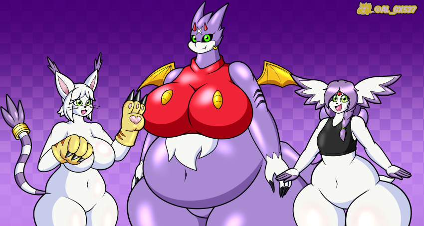 al_gx anthro anthrofied bandai_namco belly big_breasts big_butt breasts butt calumon casual_nudity clothing daughter_(lore) digimon digimon_(species) dragon felid female fur gatomon girly gumdramon hair hi_res horn male mammal mature_anthro mature_female mommy_kink mother_(lore) mythological_creature mythological_scalie mythology overweight overweight_anthro overweight_female parent_(lore) pawpads paws purple_body purple_hair scalie size_difference slightly_chubby slightly_chubby_female son_(lore) thick_thighs tight_clothing white_body white_fur white_hair wings