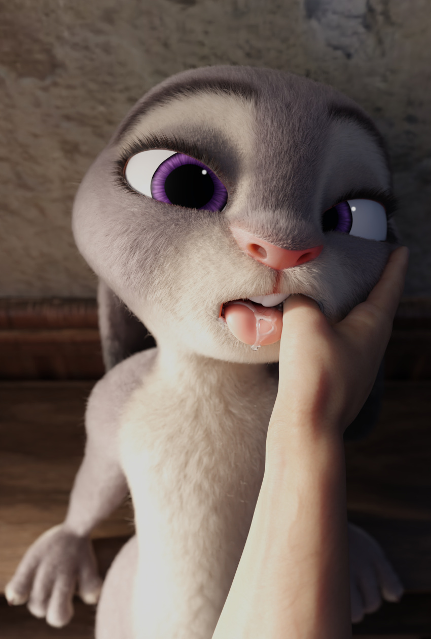 3d_(artwork) absurd_res anthro bedroom_eyes blender_(software) blender_cycles bodily_fluids digital_media_(artwork) disney drooling eye_contact female female_focus finger_in_mouth hi_res human judy_hopps lagomorph leporid looking_at_another male male/female mammal narrowed_eyes rabbit saliva saliva_on_tongue seductive tagme zootopia