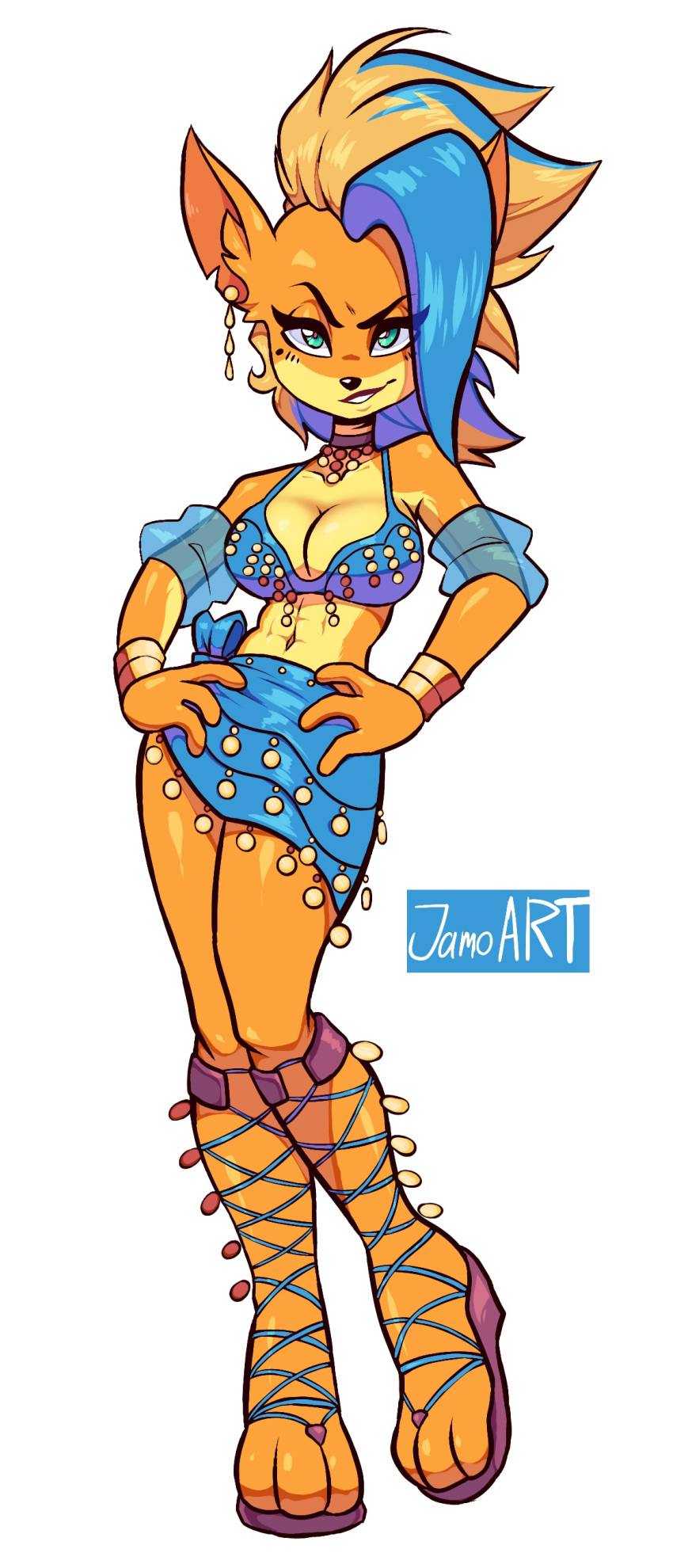 abs absurd_res activision anthro belly_dancer boots bottomwear breasts choker clothing crash_bandicoot_(series) feet female fishnet fishnet_legwear footwear hands_on_hips hi_res jamoart jewelry legwear navel necklace pirate_tawna pose skirt smile solo tawna_bandicoot video_games