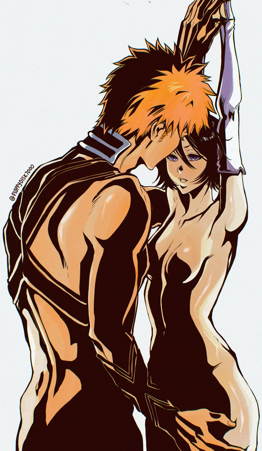 black_hair bleach couple floppydisk7000 highres kuchiki_rukia kurosaki_ichigo nude orange_hair